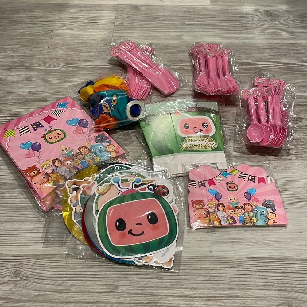 Cocomelon pink birthday supplies